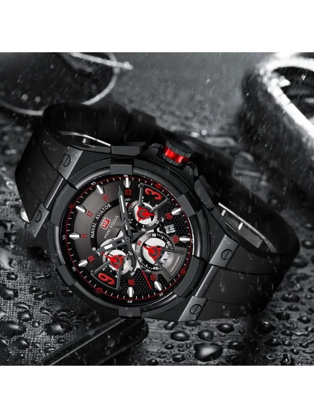 Men's Black And Red Analog Waterproof Chronograph Classic Stylish Casual Watch